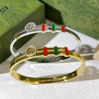 Gucci Web Stripe Crystal Medallion Cuff Bracelet