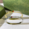 Gucci Web Stripe Crystal Accent Dual Tone Cuff Bracelet