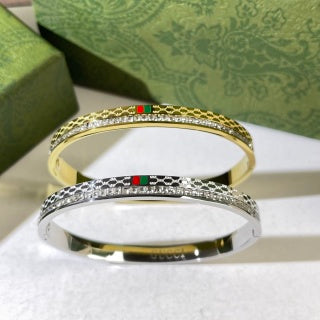 Gucci Web Stripe Pavé Edge Slim Cuff Bracelet