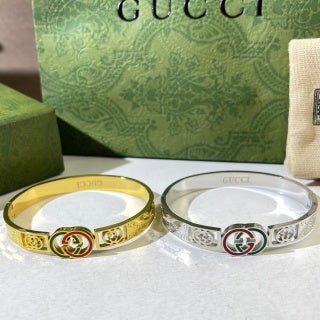 Gucci Interlocking G Web Stripe Oval Medallion Cuff Bracelet
