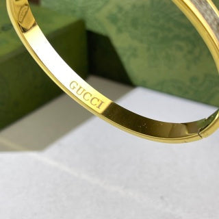 Gucci Web Stripe Crystal Line Open Cuff Bracelet