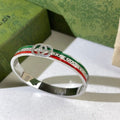 Gucci Interlocking G Web Stripe Enamel Logo Cuff Bracelet