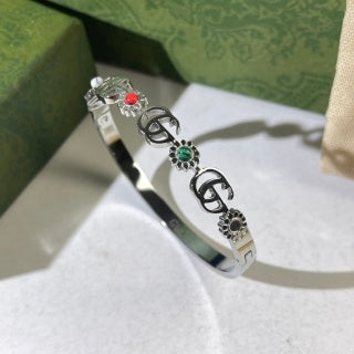 Gucci Interlocking G Floral Crystal Charm Cuff Bracelet