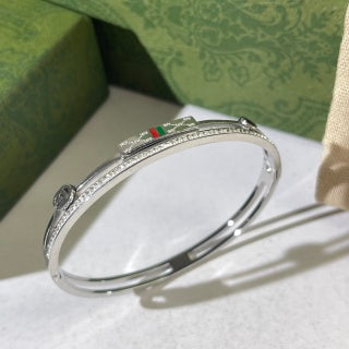 Gucci Web Stripe Engraved Plaque Slim Cuff Bracelet