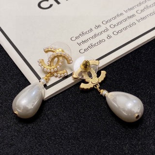 Chanel Pearl Drop Stud Earrings