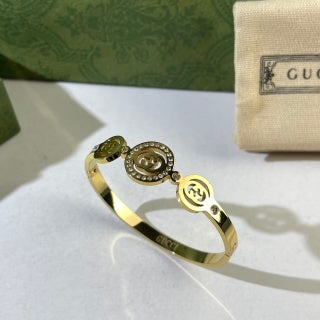 Gucci Interlocking G Trio Medallion Crystal Border Cuff Bracelet
