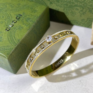 Gucci Crystal Accent Interlocking G Bezel Cuff Bracelet