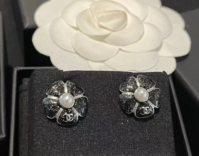 CHANEL Midnight Petal Bloom Stud Earrings