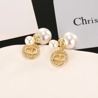 Dior Pearl CD Crystal Drop Stud Earrings