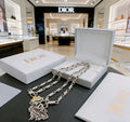 Dior Evelyne Silver Multi Charm Link Chain Necklace