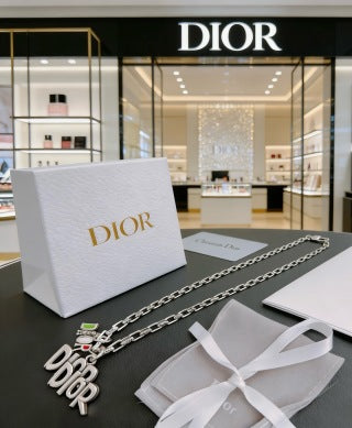 Dior Evelyne Silver Letter Logo Chain Necklace