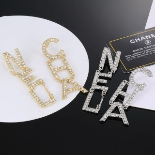Chanel Crystal Letter Statement Drop Earrings
