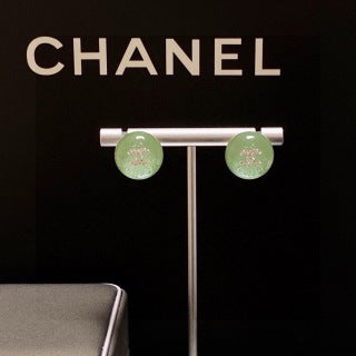 Chanel Mint Enamel Round Signature Earrings