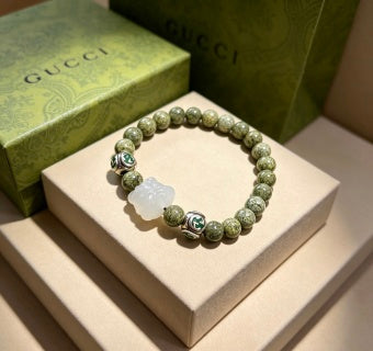 Gucci Green Jasper Bead Interlocking G Bracelet
