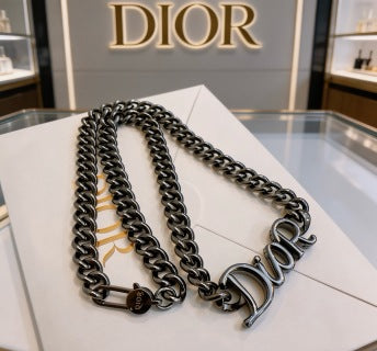 Dior Evelyne Silver Script Letter Chain Necklace
