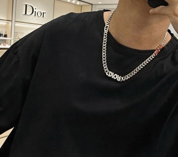 Dior Evelyne Silver Multi Charm Link Chain Necklace