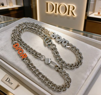 Dior Evelyne Silver Multi Charm Link Chain Necklace