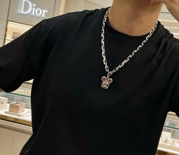 Dior Evelyne Silver Teddy Bear Charm Link Necklace