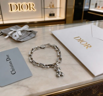 Dior Evelyne Silver Teddy Bear Charm Link Bracelet