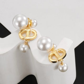 Dior Liora Pearl Crystal CD Drop Stud Earrings