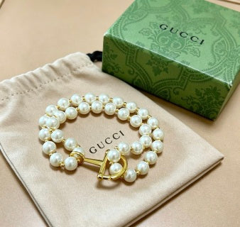 Gucci Pearl Strand Horsebit Charm Bracelet