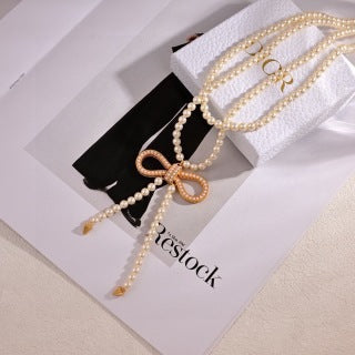 Dior Liora Pearl Ribbon Bow Layered Necklace