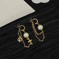 Louis Vuitton Pearl Chain Charm Hoop Stud Earrings