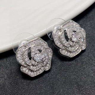 Chanel Floral Pavé Signature CC Stud Earrings