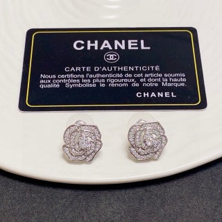 Chanel Floral Pavé Signature CC Stud Earrings