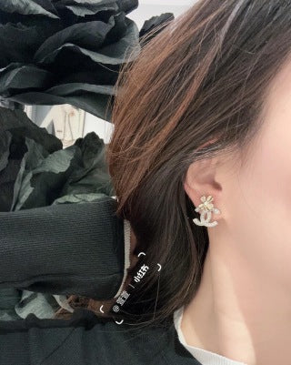 Chanel Bow Crystal Signature CC Stud Earrings