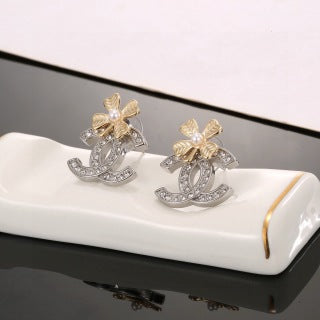 Chanel Bow Crystal Signature CC Stud Earrings