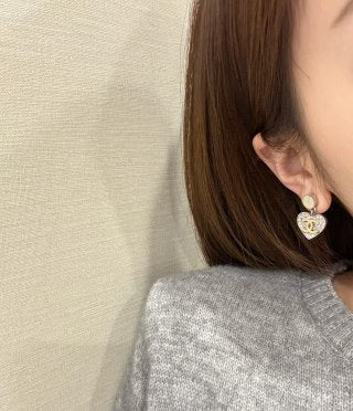 Chanel Crystal Heart Pendant Earrings