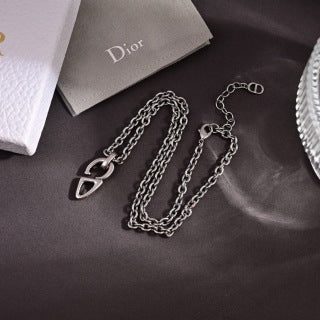 Dior Evelyne Silver CD Lock Link Chain Necklace