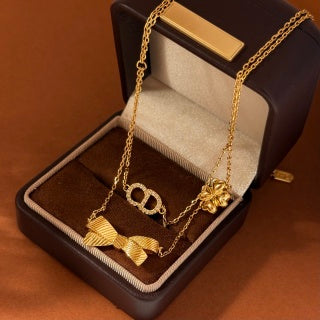 Dior Jardin Bow Pearl Layered Necklace
