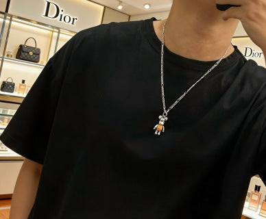 Dior Evelyne Silver Robot Charm Chain Necklace