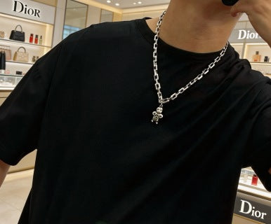 Dior Evelyne Silver CD Link Green Crystal Pendant Necklace