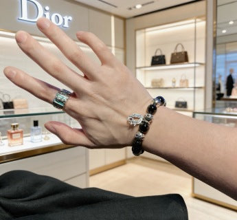 Dior Evelyne Obsidian Black Bead CD Charm Bracelet