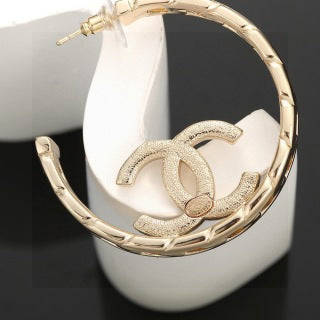 Chanel Elegant Crystal Double C Hoop Earrings
