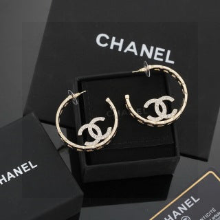 Chanel Elegant Crystal Double C Hoop Earrings