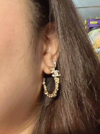 Chanel Vintage Crystal Link Hoop Earrings