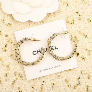 Chanel Vintage Crystal Link Hoop Earrings