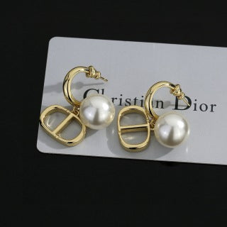 Dior Valentina Pearl CD Hoop Drop Stud Earrings