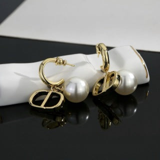 Dior Valentina Pearl CD Hoop Drop Stud Earrings
