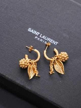 YSL Jardin Doré Berry Leaf Hoop Earrings