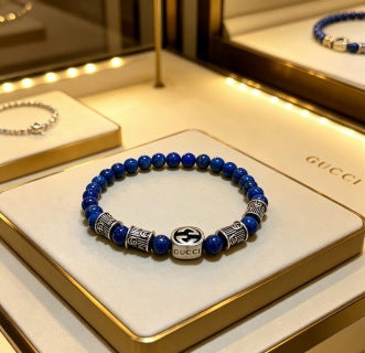Gucci Lapis Bead Interlocking G Bracelet
