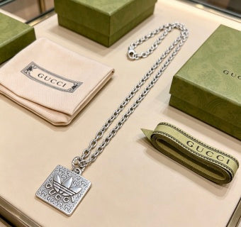 Gucci Interlocking G Square Medallion Chain Necklace