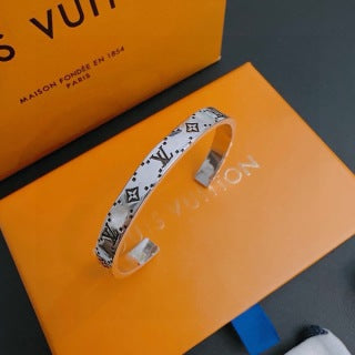 Louis Vuitton Silver Monogram Edge Cuff Bracelet