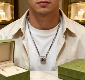 Gucci Engraved Cylinder Pendant Chain Necklace