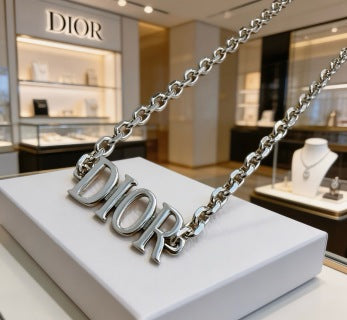 Dior Signature Silver Logo Chain Necklace