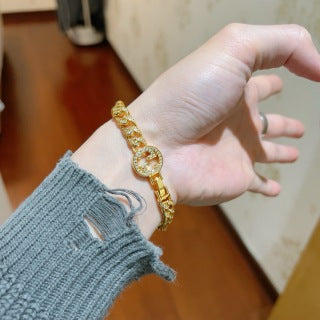 Gucci GG Crystal Pave Chain Link Gold Bracelet
